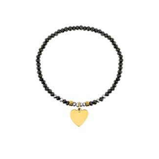 Bracelet élastique Cœur Femme Acier inoxydable doré et Cristal noir synthétique ROBBEZ MASSON