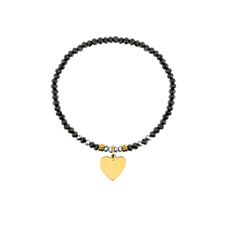 Bracelet élastique Cœur Femme Acier inoxydable doré et Cristal noir synthétique ROBBEZ MASSON