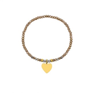 Bracelet élastique Cœur Femme Acier inoxydable doré et Cristal rose synthétique ROBBEZ MASSON