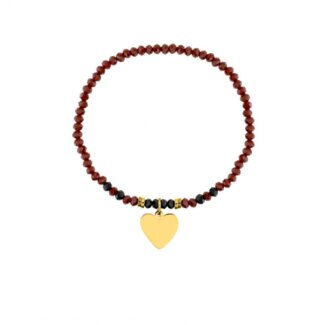 Bracelet élastique Cœur Femme Acier inoxydable doré et Cristal rouge synthétique ROBBEZ MASSON
