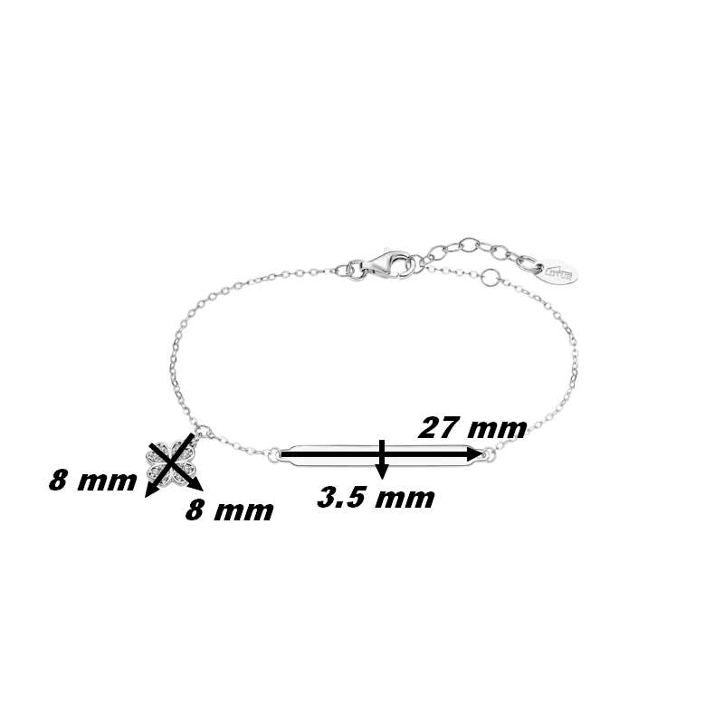 bracelet-gourmette-femme-trefle-argent-925-et-oxydes-LOTUS-LP3033-2-4-dimensions Bracelet gourmette trèfle à 4 feuilles Femme Argent 925/1000 et Oxydes de zirconium LOTUS LP3033-2/4, dimensions