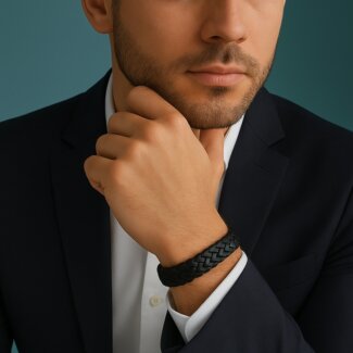 Bracelet Homme Cuir noir et Acier inoxydable LOTUS LS1206-2/1 porté