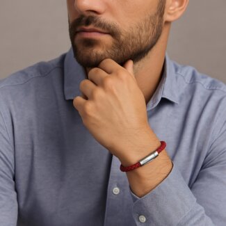 Bracelet Homme Cuir rouge et Acier inoxydable LOTUS LS2141-2/2 porté