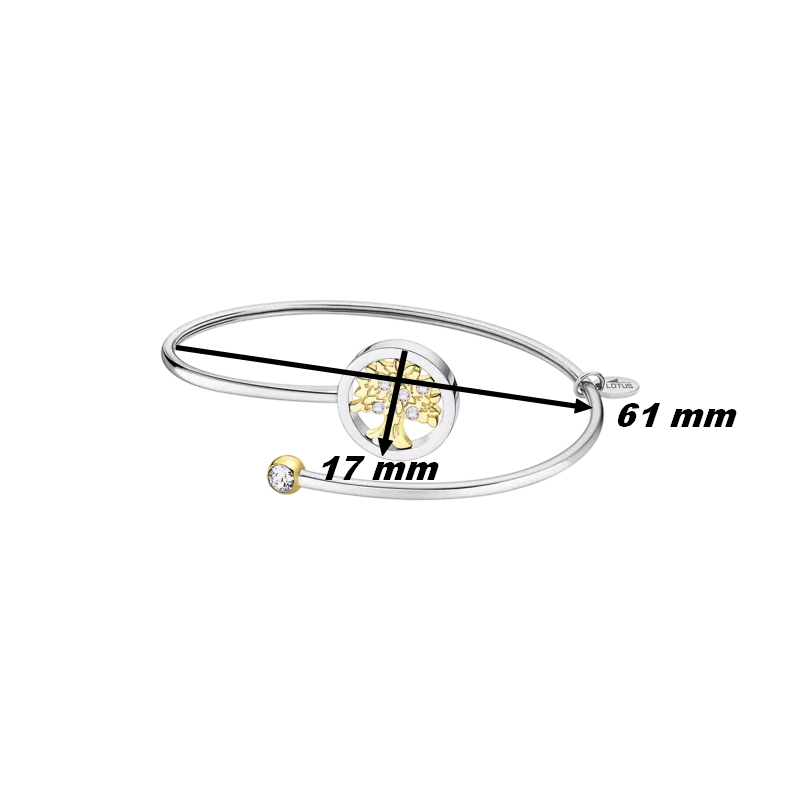 Bracelet ouvert Femme Arbre de vie, Acier inoxydable bicolore et strass LOTUS LS2169-2/B, dimensions
