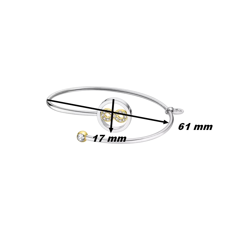 Bracelet ouvert Femme Infini, Acier inoxydable bicolore et strass LOTUS LS2169-2/C, dimensions