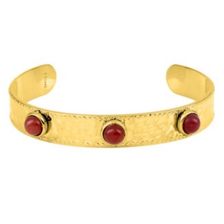 Bracelet jonc ouvert Femme Acier inoxydable doré et Agate rouge ROBBEZ MASSON
