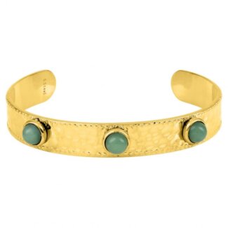 Bracelet jonc ouvert Femme Acier inoxydable doré et Jade verte ROBBEZ MASSON