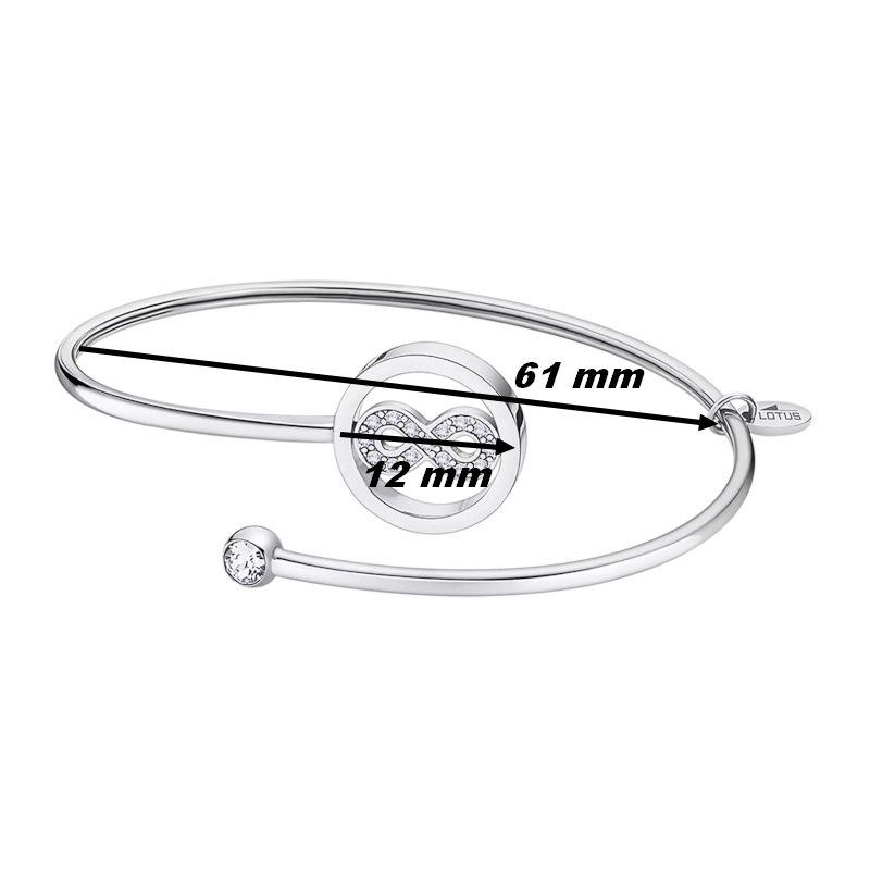 bracelet-ouvert-femme-acier-inoxydable-strass-infini-LOTUS-LS2169-2-4-dimensions Bracelet ouvert Femme Infini, Acier inoxydable et strass LOTUS LS2169-2/4, dimensions