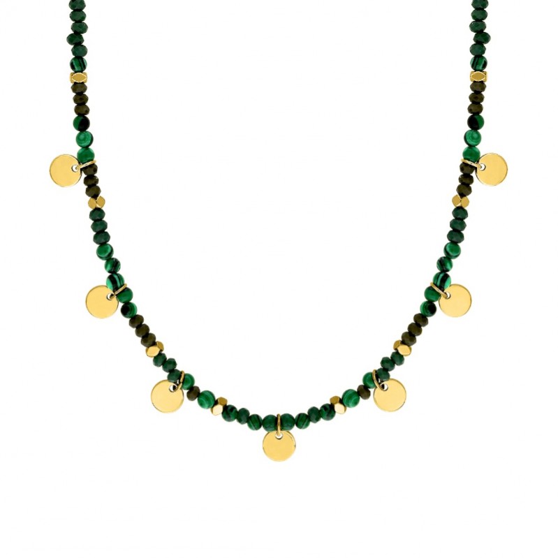 collier-breloque-femme-acier-inoxydable-doré-malachite-robbez-masson-432201 Collier breloque Femme Acier inoxydable doré et Malachite synthétique ROBBEZ MASSON