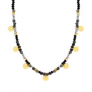 Collier Femme Acier inoxydable doré et Agate noire ROBBEZ MASSON
