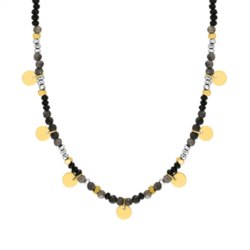 collier-femme-acier-inoxydable-doré-agate-robbez-masson-432204 Collier Femme Acier inoxydable doré et Agate noire ROBBEZ MASSON