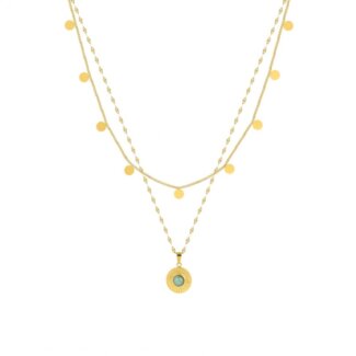 Collier double rang Femme Acier inoxydable doré et Jade verte synthétique ROBBEZ MASSON