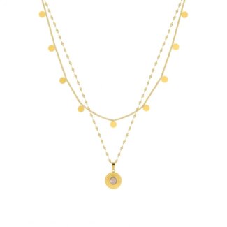 Collier double rang Femme Acier inoxydable doré et Cristal rose synthétique ROBBEZ MASSON