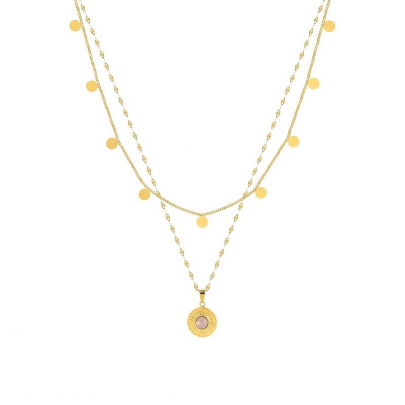 collier-femme-acier-inoxydable-doré-double-rang-robbez-masson-432106 Collier double rang Femme Acier inoxydable doré et Cristal rose synthétique ROBBEZ MASSON