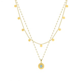 Collier double rang Femme Acier inoxydable doré et Cristal bleu synthétique ROBBEZ MASSON