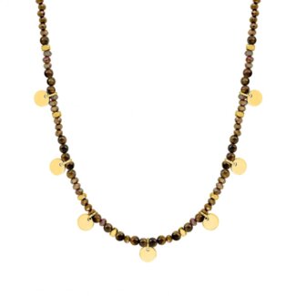 Collier Femme Acier inoxydable doré et Œil de tigre ROBBEZ MASSON
