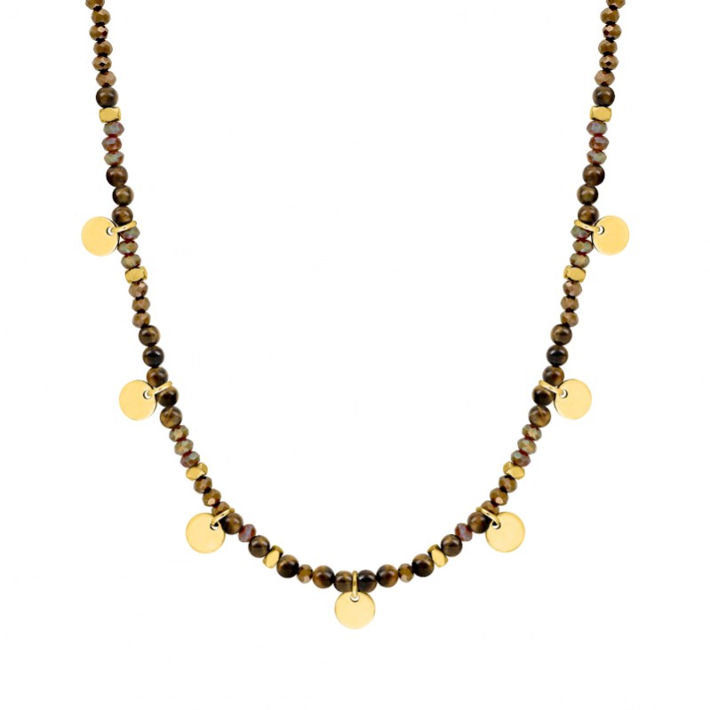 collier-femme-acier-inoxydable-doré-oeil-de-tigre-robbez-masson-432203 Collier Femme Acier inoxydable doré et Œil de tigre ROBBEZ MASSON