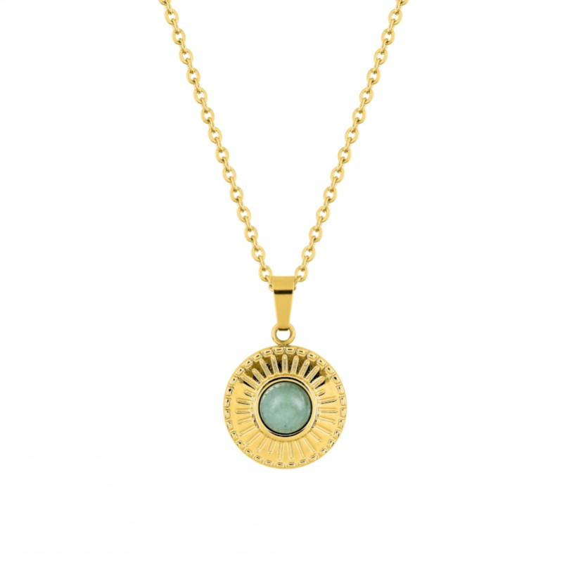 collier-femme-acier-inoxydable-doré-robbez-masson-432124 Collier Femme Acier inoxydable doré et Jade verte synthétique ROBBEZ MASSON