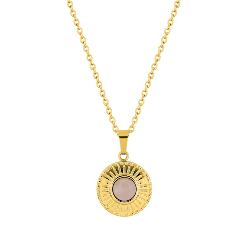 collier-femme-acier-inoxydable-doré-robbez-masson-432125 Collier Femme Acier inoxydable doré et Cristal rose synthétique ROBBEZ MASSON