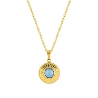 Collier Femme Acier inoxydable doré et Cristal bleu synthétique ROBBEZ MASSON