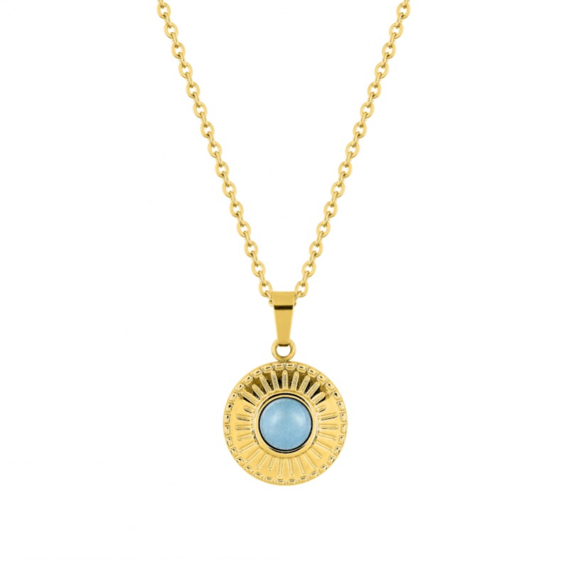 collier-femme-acier-inoxydable-doré-robbez-masson-432126 Collier Femme Acier inoxydable doré et Cristal bleu synthétique ROBBEZ MASSON