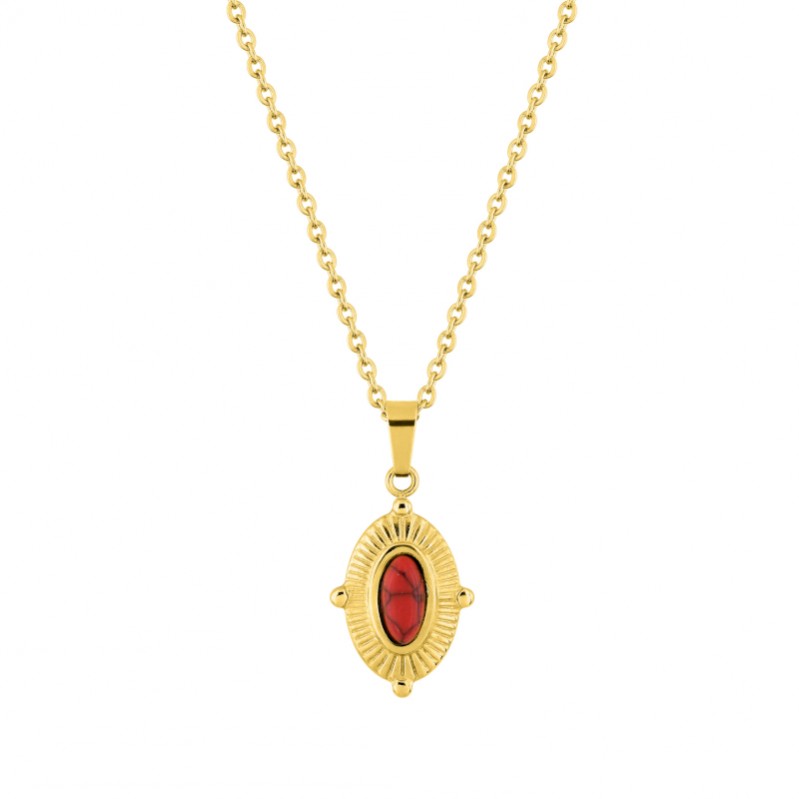collier-femme-acier-inoxydable-doré-robbez-masson-432130 Collier Femme Acier inoxydable doré et Turquoise rouge synthétique ROBBEZ MASSON
