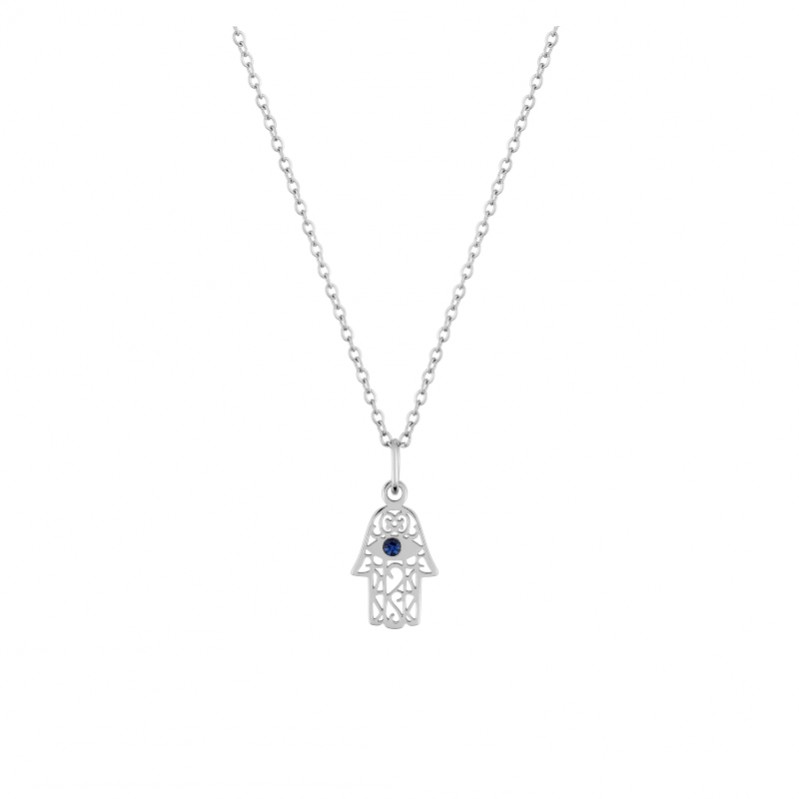 Collier main Femme Acier inoxydable et cristal bleu synthétique ROBBEZ MASSON