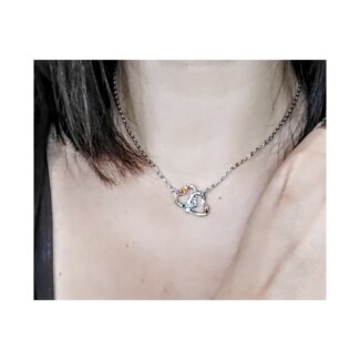 Collier double Cœur Femme Acier inoxydable et strass de couleurs LOTUS LS1912-1/2 porté