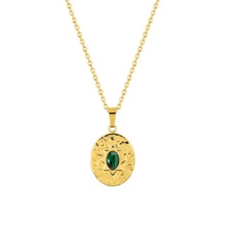 Collier Femme Acier inoxydable doré et Malachite synthétique ROBBEZ MASSON