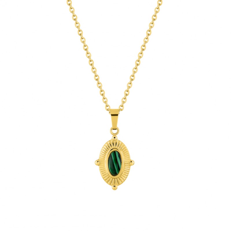 Collier Femme Acier inoxydable doré et Malachite synthétique ROBBEZ MASSON