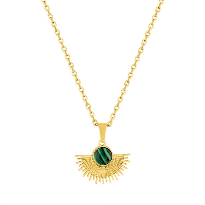 collier-femme-malachite-acier-inoxydable-doré-robbez-masson-432146 Collier Femme Acier inoxydable doré et Malachite synthétique ROBBEZ MASSON