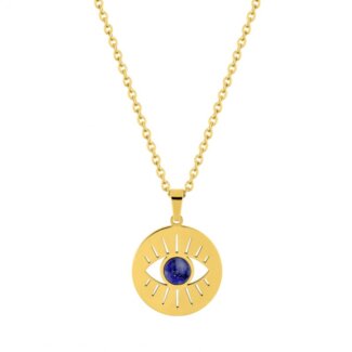 Collier Œil Femme Acier inoxydable doré et Lapis synthétique ROBBEZ MASSON