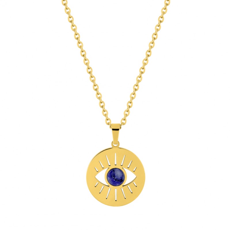 collier-femme-oeil-lapis-acier-inoxydable-doré-robbez-masson-432140 Collier Œil Femme Acier inoxydable doré et Lapis synthétique ROBBEZ MASSON