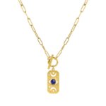 Collier Œil rectangulaire Femme Acier inoxydable doré et Lapis synthétique ROBBEZ MASSON