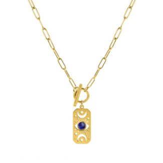 Collier Œil rectangulaire Femme Acier inoxydable doré et Lapis synthétique ROBBEZ MASSON