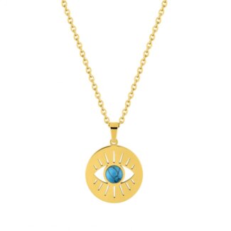 Collier Œil Femme Acier inoxydable doré et Turquoise synthétique ROBBEZ MASSON