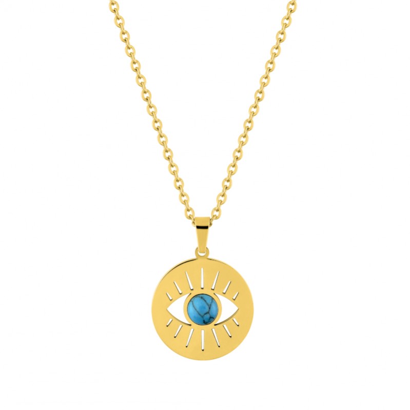 Collier Œil Femme Acier inoxydable doré et Turquoise synthétique ROBBEZ MASSON