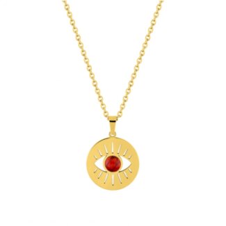 Collier Œil Femme Acier inoxydable doré et Turquoise rouge synthétique ROBBEZ MASSON