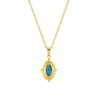 Collier Femme Acier inoxydable doré et Turquoise synthétique ROBBEZ MASSON