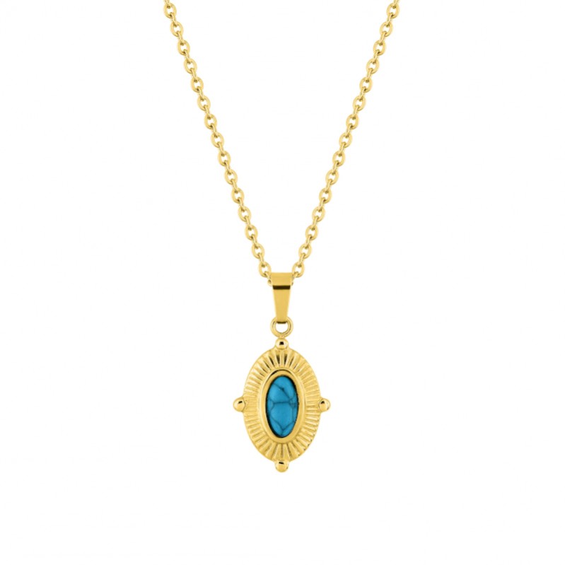 collier-femme-turquoise-acier-inoxydable-doré-robbez-masson-432132 Collier Femme Acier inoxydable doré et Turquoise synthétique ROBBEZ MASSON