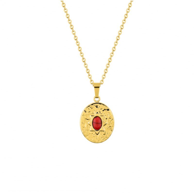 Collier Femme Acier inoxydable doré et Turquoise rouge synthétique ROBBEZ MASSON