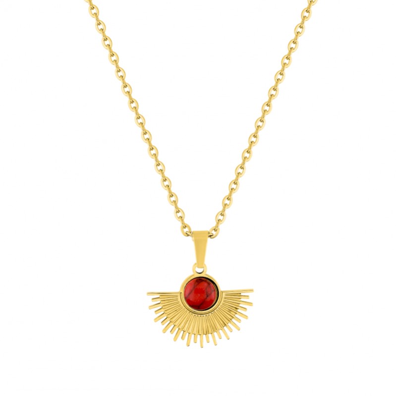 collier-femme-turquoise-rouge-acier-inoxydable-doré-robbez-masson-432145 Collier Femme Acier inoxydable doré et Turquoise rouge synthétique ROBBEZ MASSON