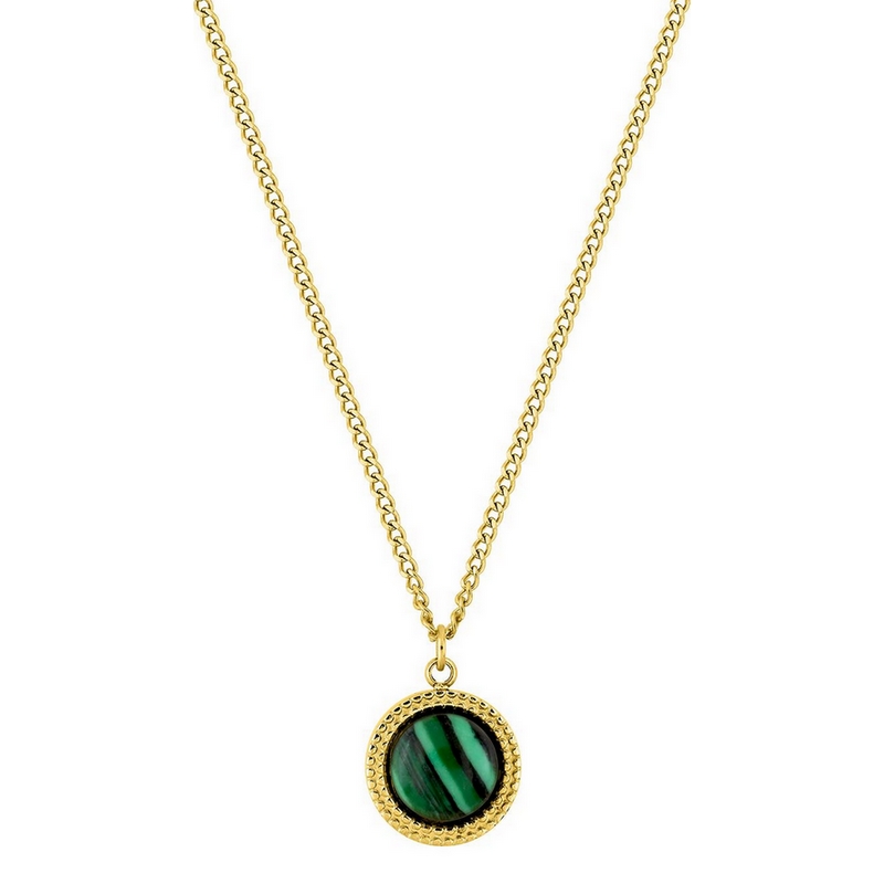 collier-rond-femme-acier-inoxydable-doré-malachite-robbez-masson-432216 Collier rond Femme Acier inoxydable doré et Malachite synthétique ROBBEZ MASSON