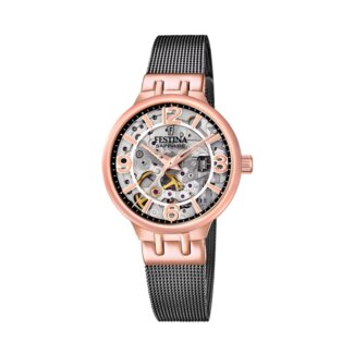 Montre Skeleton Automatique Femme FESTINA Acier inoxydable noir et rose F20581/3