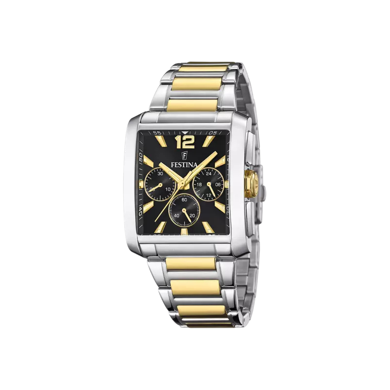 montre-FESTINA-Homme-rectangulaire-acier-inoxydable-bicolore-F20637-4 Montre » On the Square » Homme Acier inoxydable FESTINA F20637/4