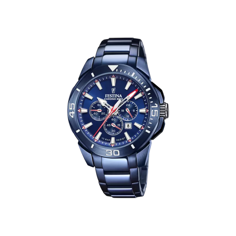 montre-FESTINA-homme-acier-inoxydable-F20643-1 Coffret Montre Chrono Bike Homme Acier inoxydable FESTINA F20643/1 avec bracelet OFFERT, vue de la montre