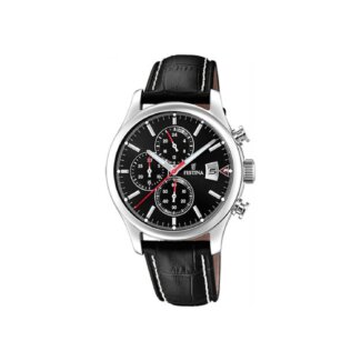 Montre Chronographe Homme, Acier inoxydable et Cuir noir FESTINA F20375/3