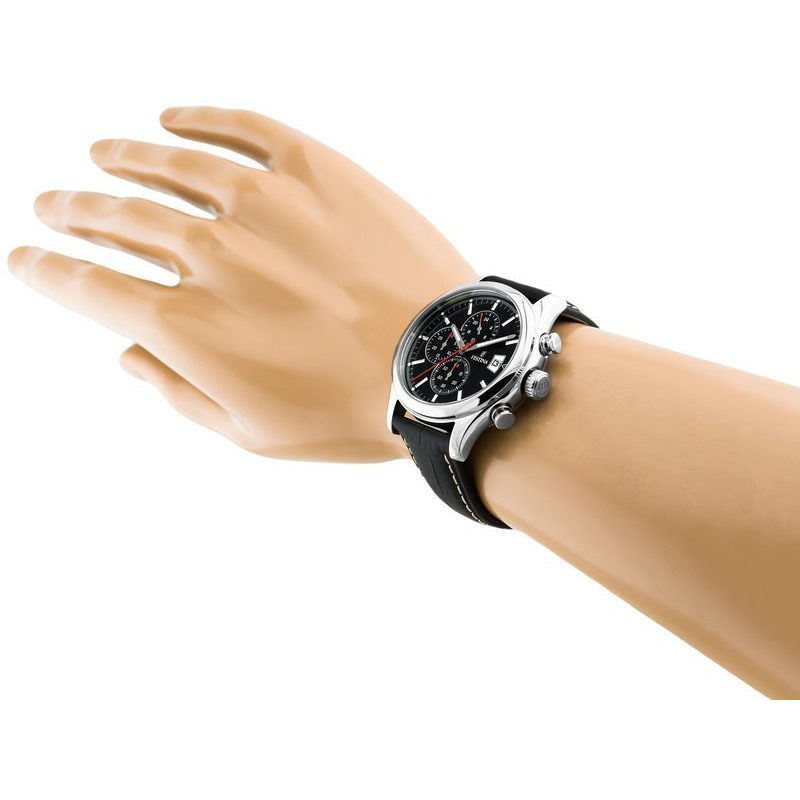 Montre Chronographe Homme, Acier inoxydable et Cuir noir FESTINA F20375/3 portée