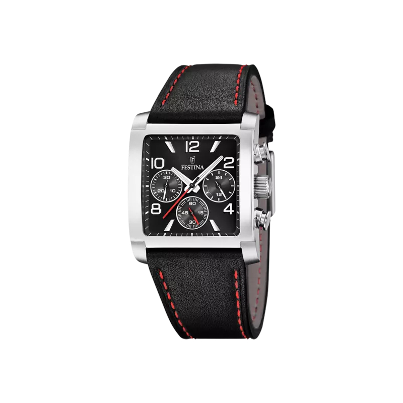 montre-FESTINA-homme-rectangulaire-acier-inoxydable-et-cuir-noir-F20653-3 Montre » On the Square » Homme Acier inoxydable et Cuir noir FESTINA F20653/3