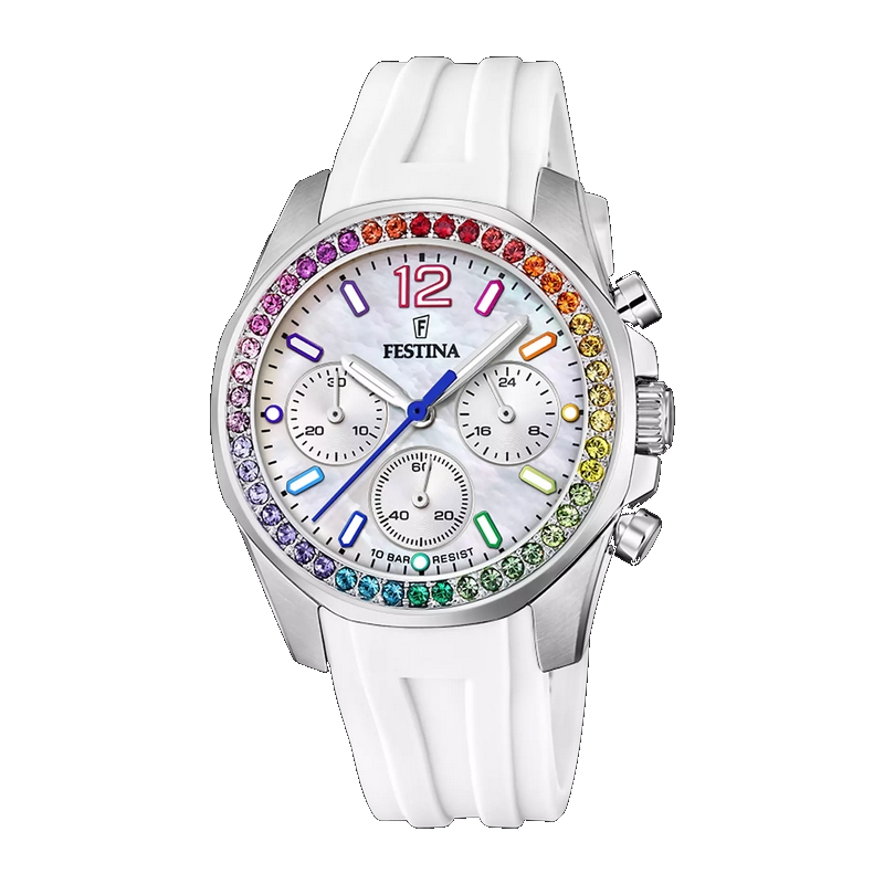 montre-Rainbow-femme-FESTINA-acier-inoxydable-et-caoutchouc-blanc-F20610-2 Montre Femme Rainbow Acier inoxydable et caoutchouc blanc FESTINA F20610/2